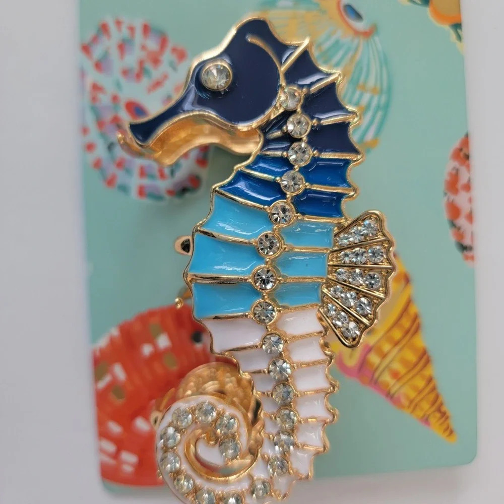 Piper K Coastal Seahorse Rhinestones Gold Metallic Hair Clip Nautical Beach Sea